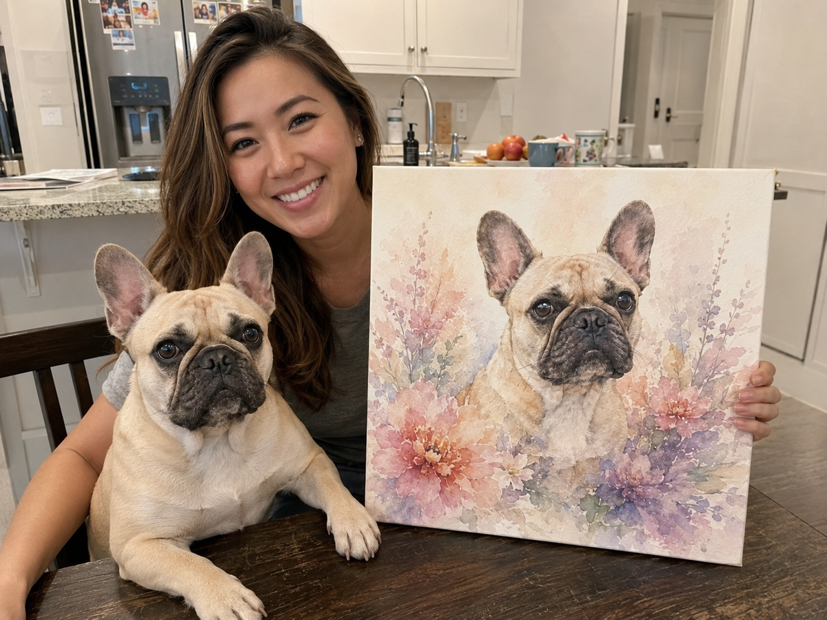 Happy customer with Watercolour portrait